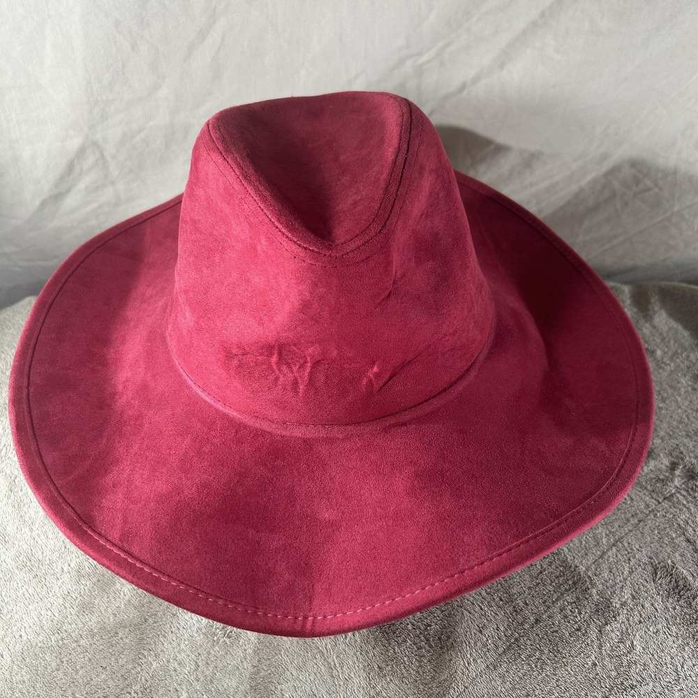 CG New York Red Faux Suede Wide Brim Hat Rhinestones Y2K Western Glam OS